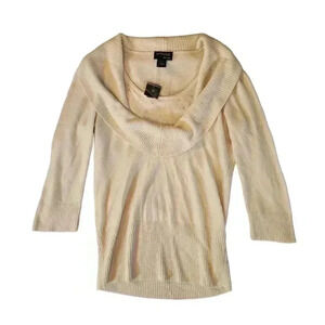 Attyre NWT Layered Neck Sequin Peep Top Soft Long Sleeve Cream Sweater Size S *R